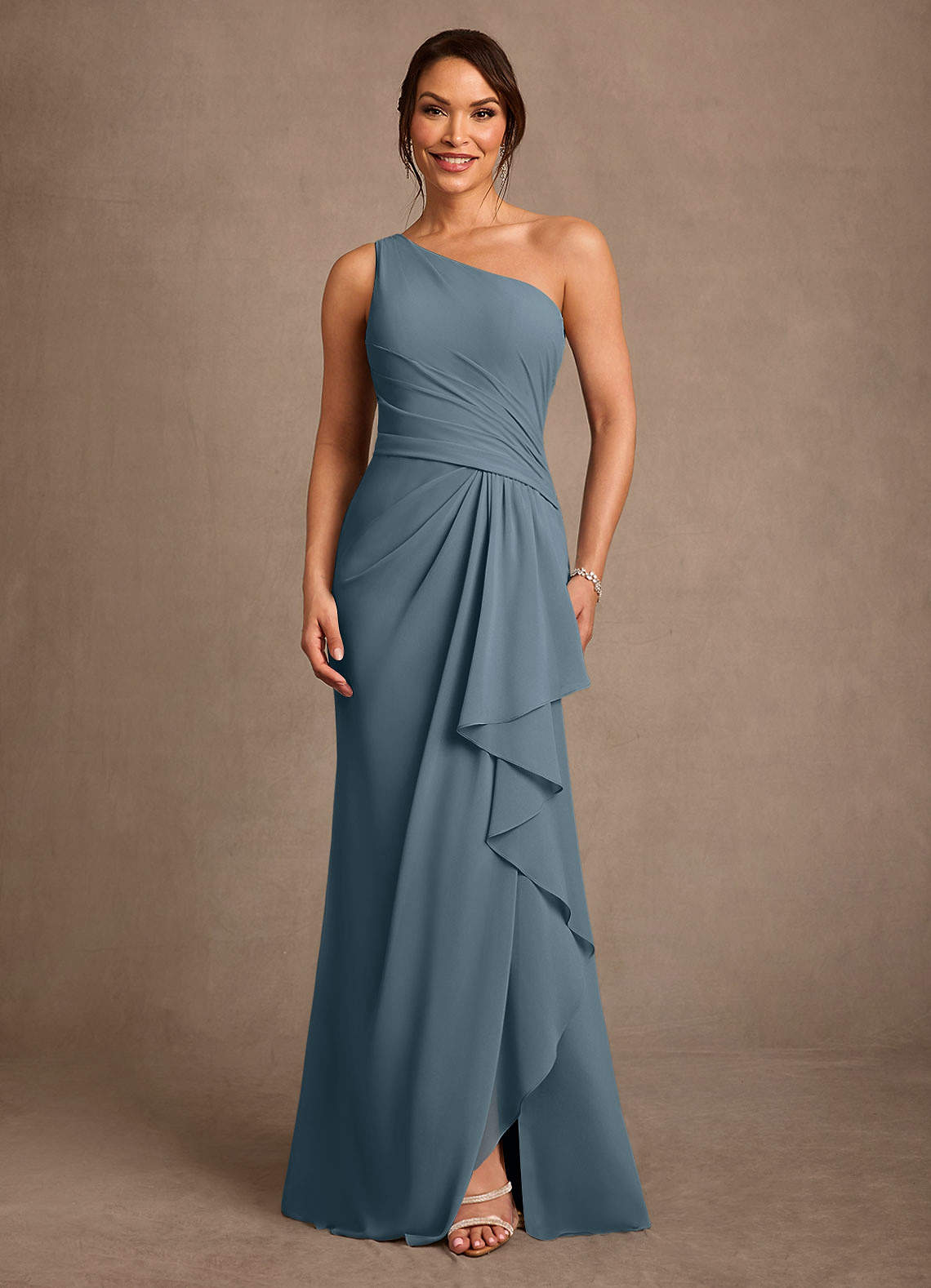 Floy Sheath One-Shoulder Chiffon Mother of the Bride Dress in Twilight