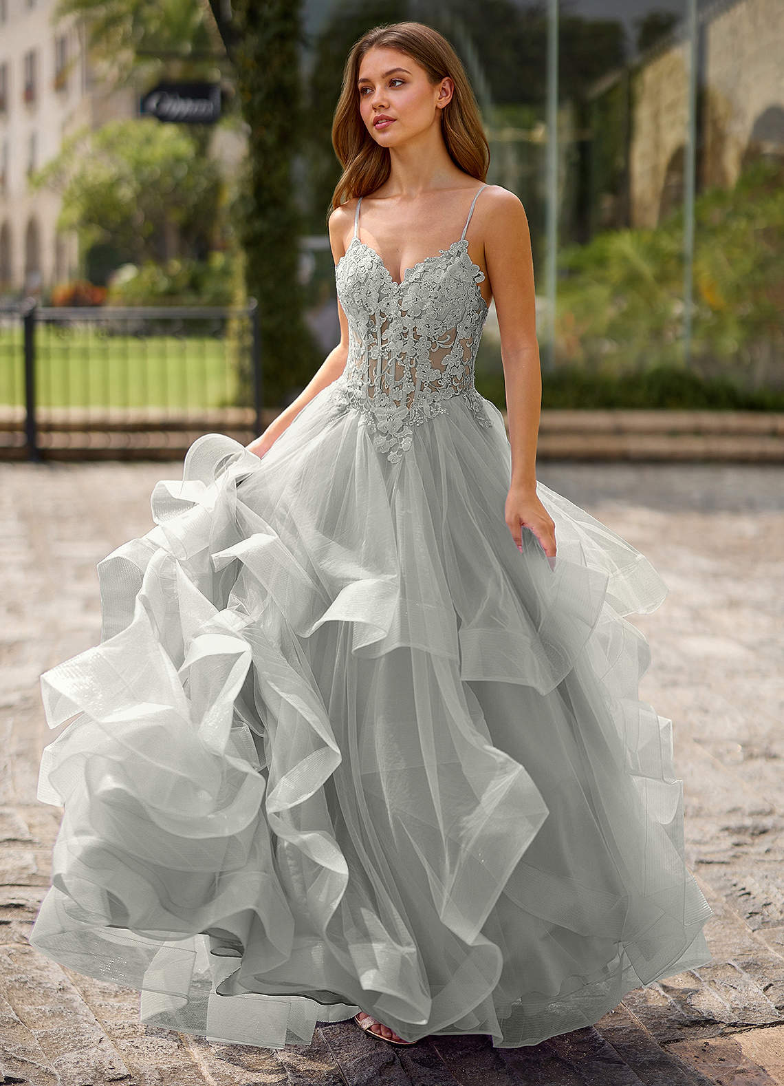 Spitze Ball Gown Sweetheart Lace Tulle Evening Dress in candy pink
