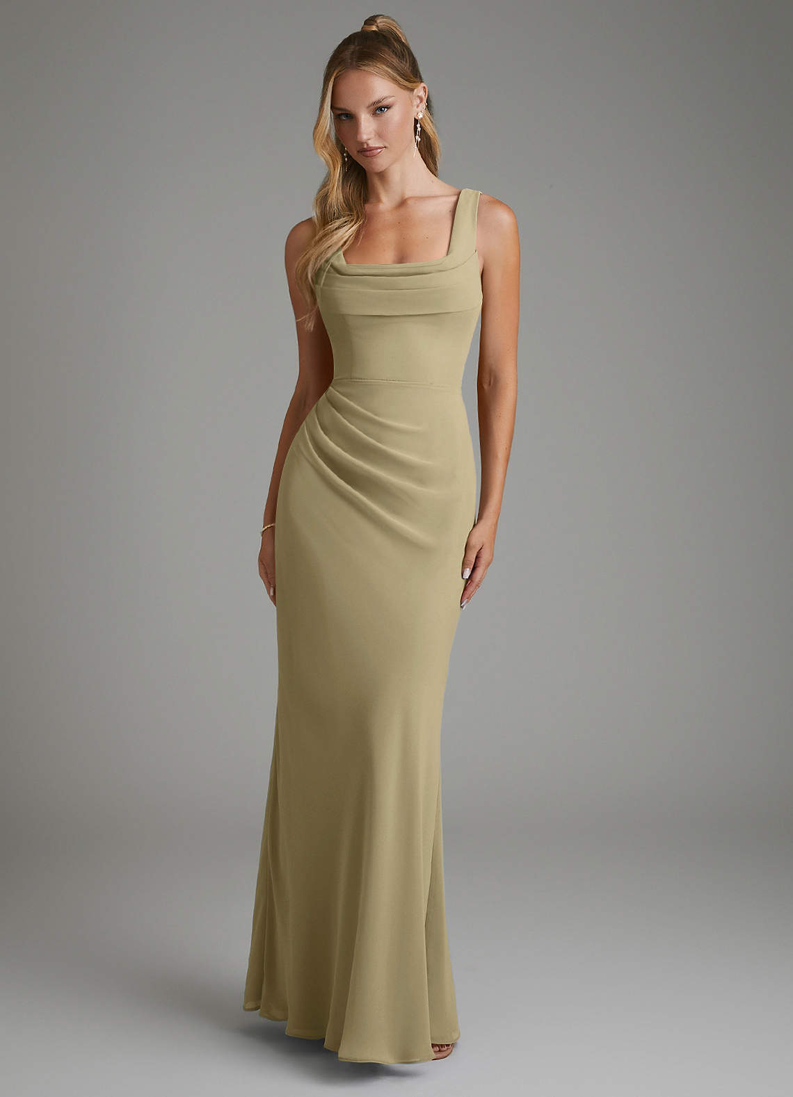 Asa Sheath Square-Neck Chiffon Bridesmaid Dress in Moss Green