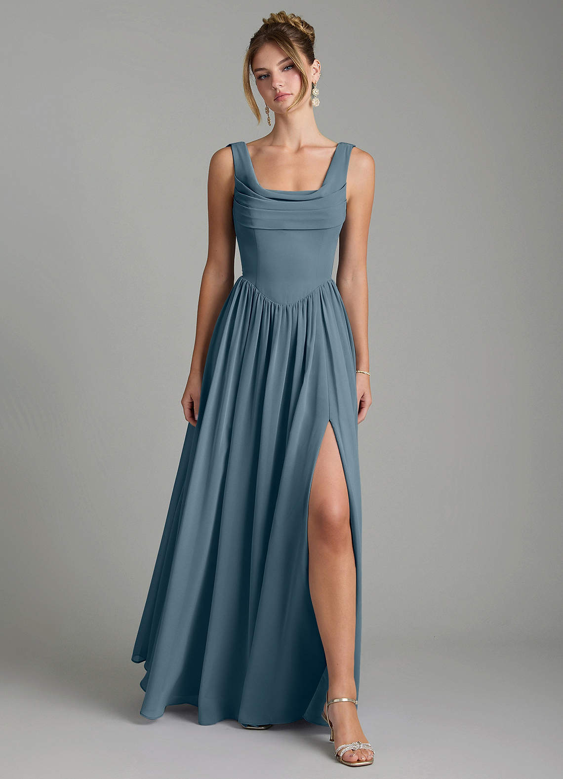 Novi A-Line Square-Neck Chiffon Bridesmaid Dress in Twilight