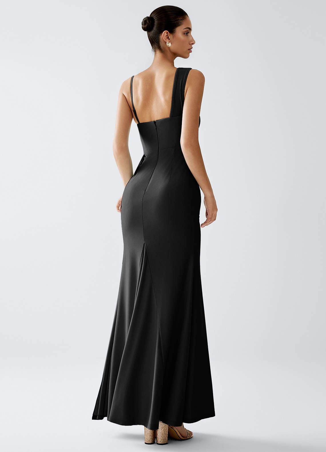 Celira Sheath One-Shoulder Glossy Knit Evening Dress in Black