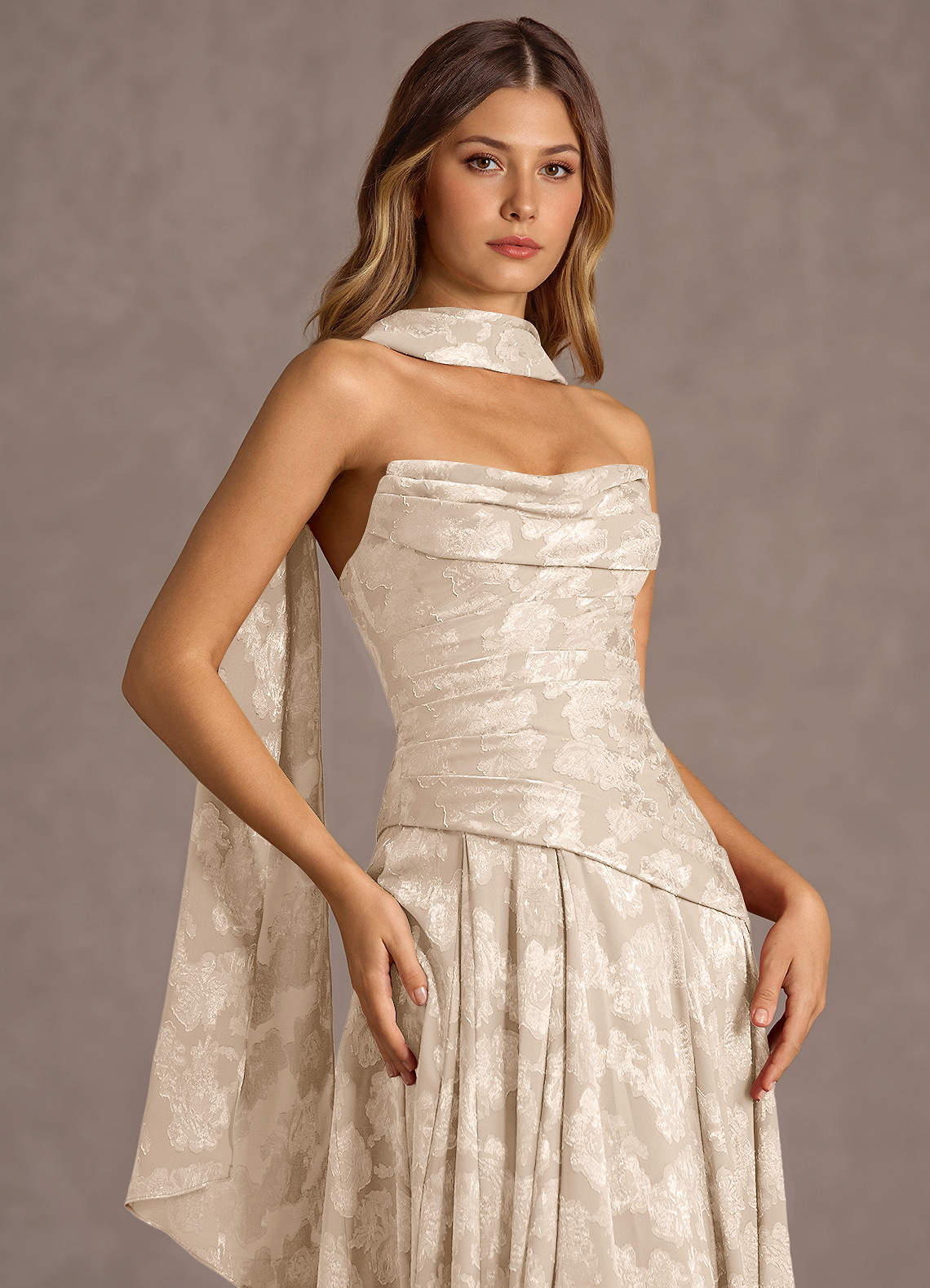 Gabriela A-Line Corset Fil Coupé Wedding Guest Dress in Cream