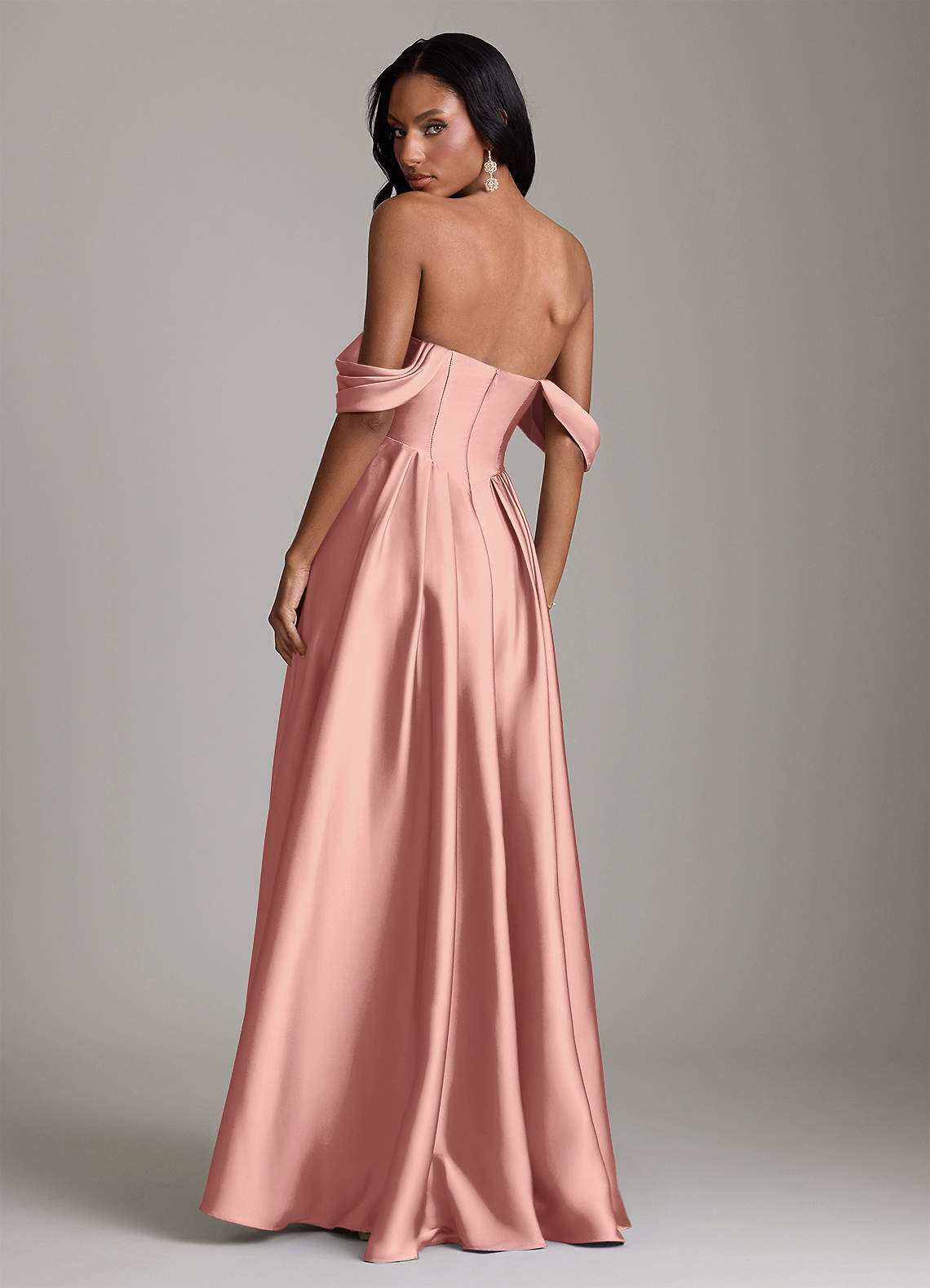 Loisa A-Line Off-the-Shoulder Stretch Satin Bridesmaid Dress in Rosette
