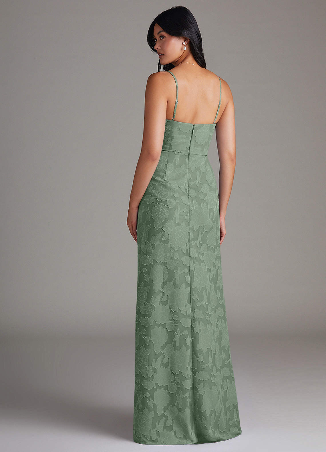 Maci Sheath V-Neck Floral Burnout Bridesmaid Dress in Matcha