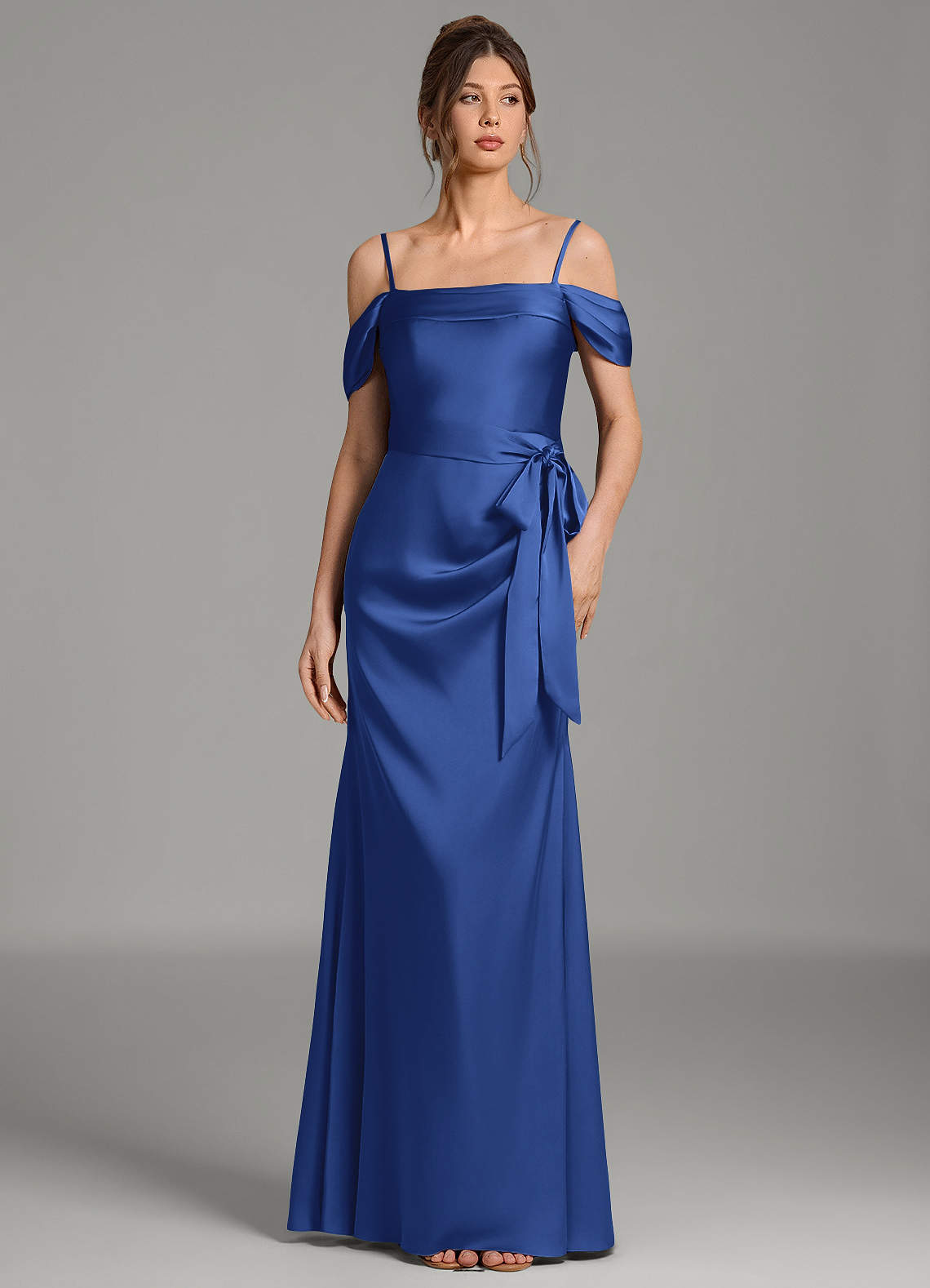 Wyatt Mermaid Off-the-Shoulder Stretch Satin Bridesmaid Dress in Royal Blue