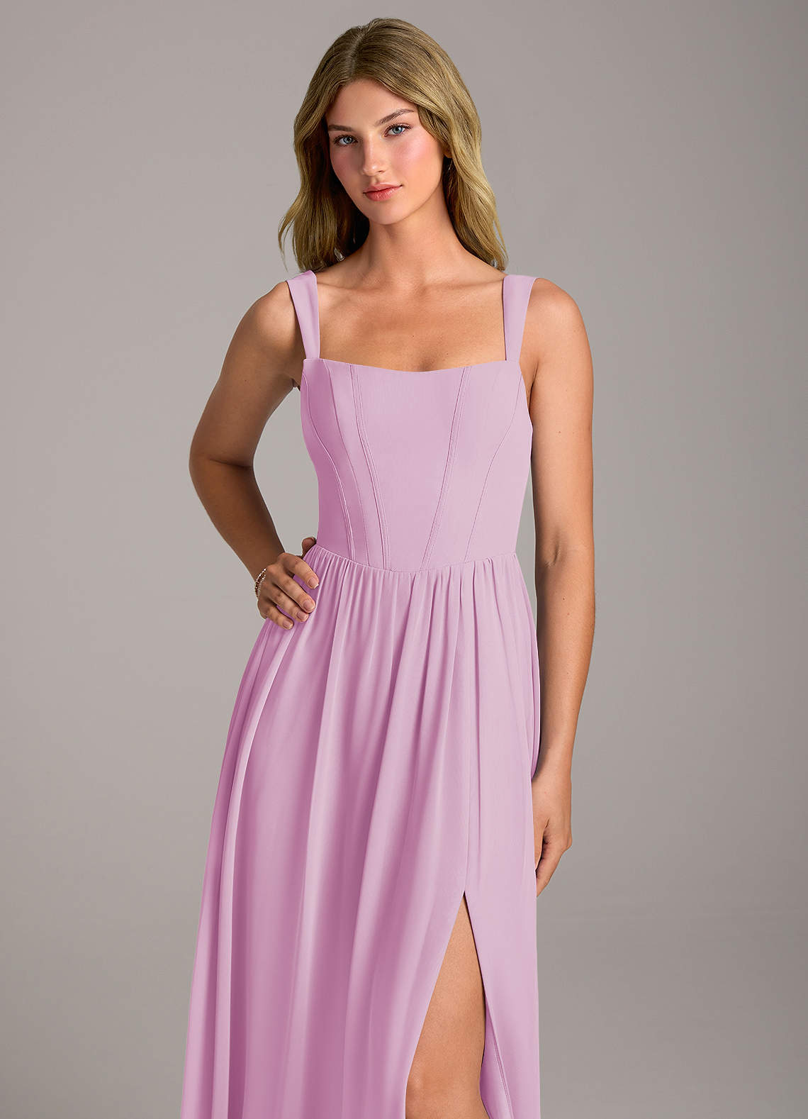 Rosaline A-Line Square-Neck Chiffon Bridesmaid Dress in candy pink