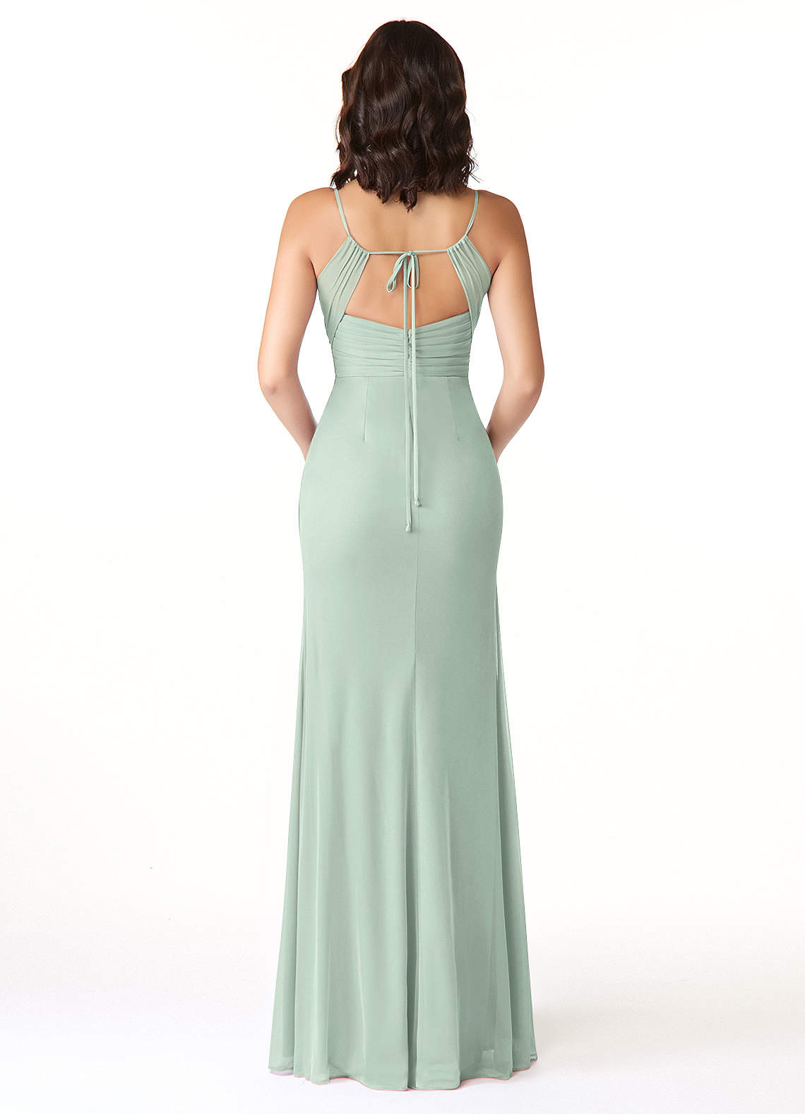 Reneya Mermaid V-Neck Mesh Bridesmaid Dress in Agave
