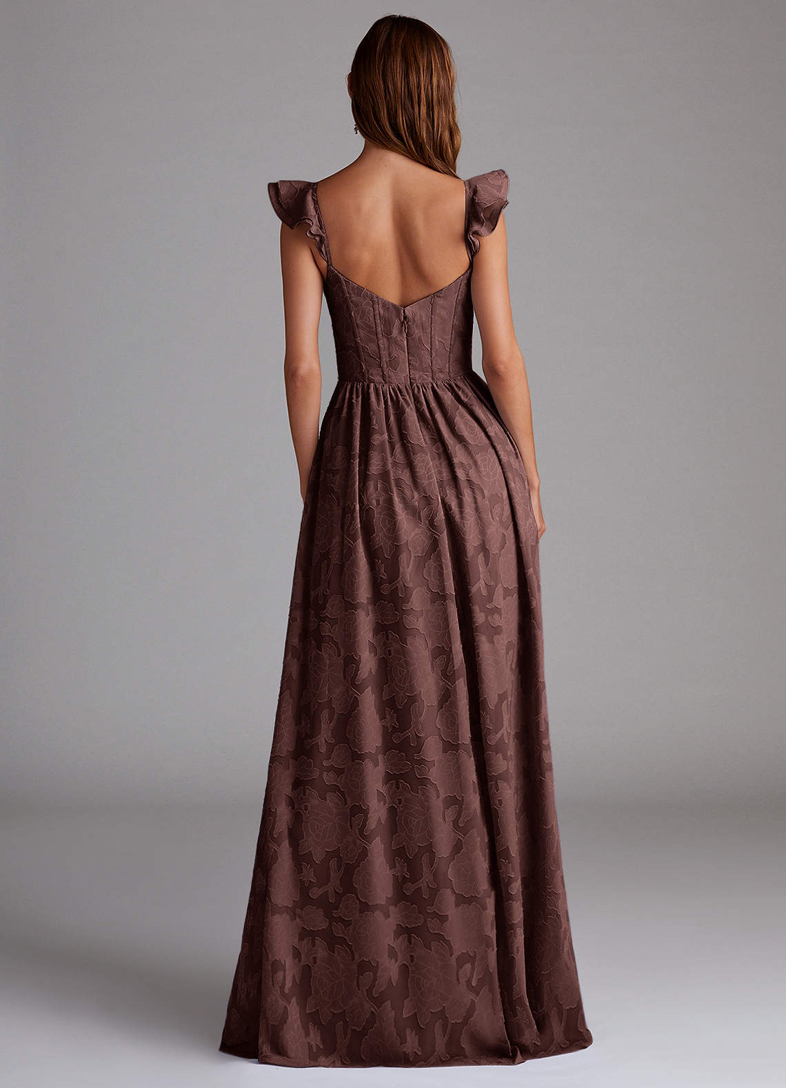 Denisse A-Line Sweetheart Floral Burnout Wedding Guest Dress in Mocha Coco