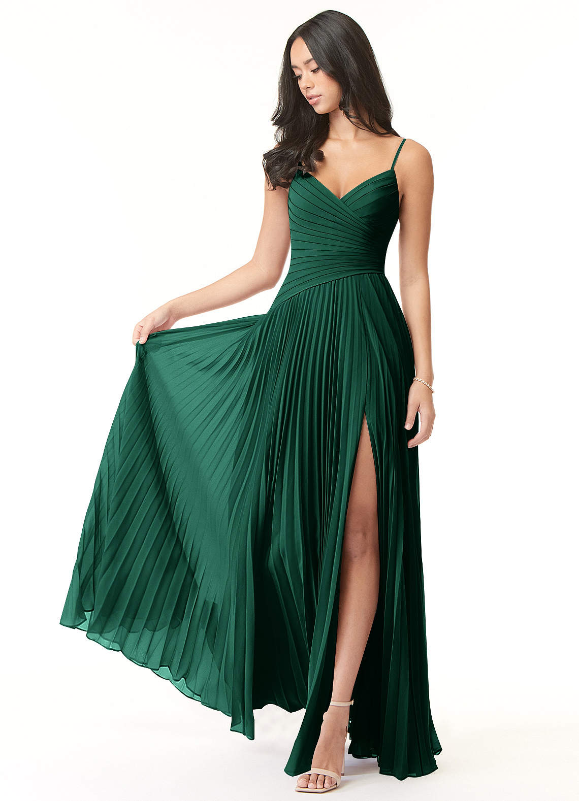Vini A-Line V-Neck Chiffon Bridesmaid Dress in Emerald
