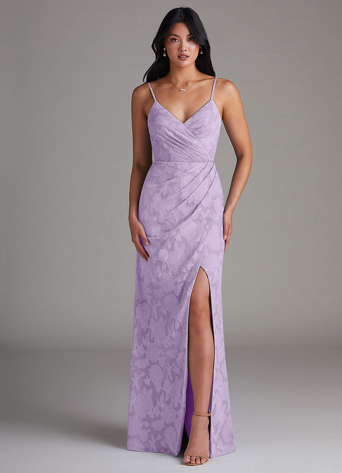 Maci Sheath V-Neck Floral Burnout Bridesmaid Dress in Lilac