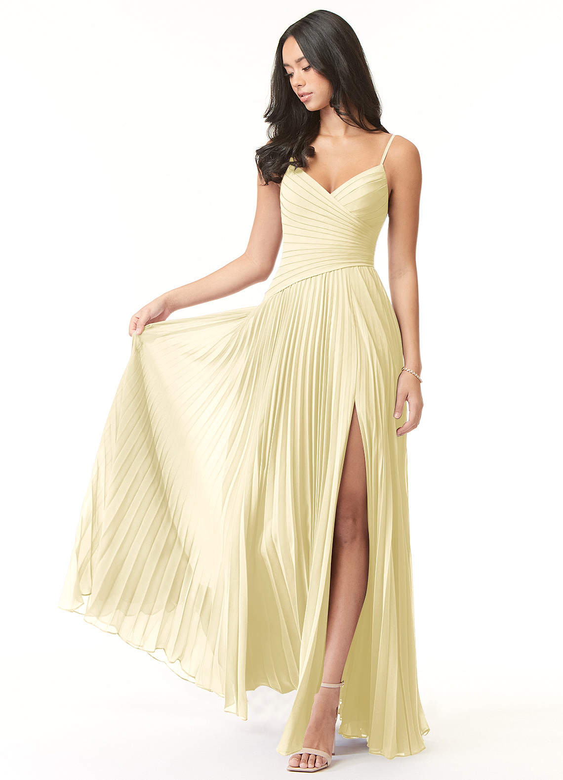 Vini A-Line V-Neck Chiffon Bridesmaid Dress in Lemon Sorbet