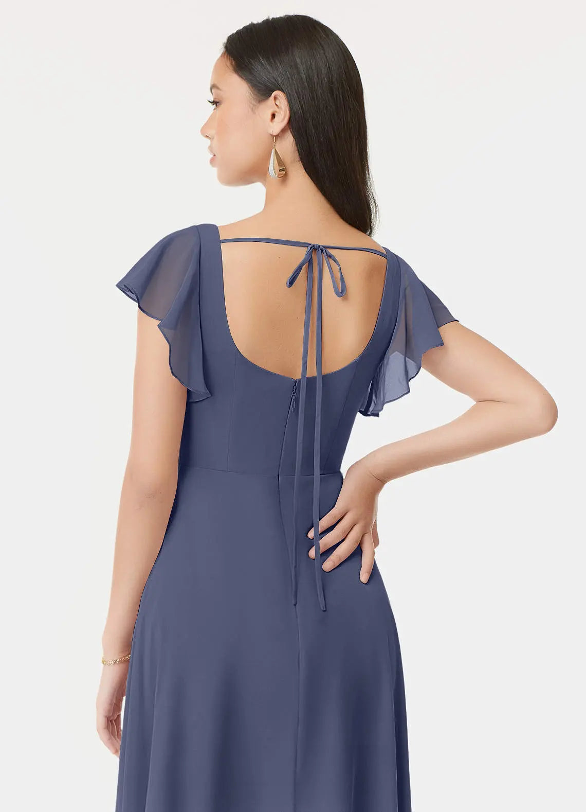 Bondi A-Line Square-Neck Chiffon Bridesmaid Dress in Stormy