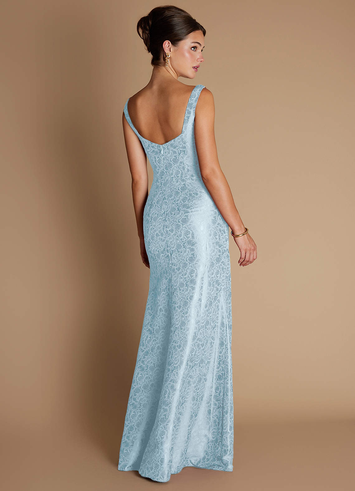Kiana Mermaid Scoop-Neck Jacquard Wedding Guest Dress in Sky Blue