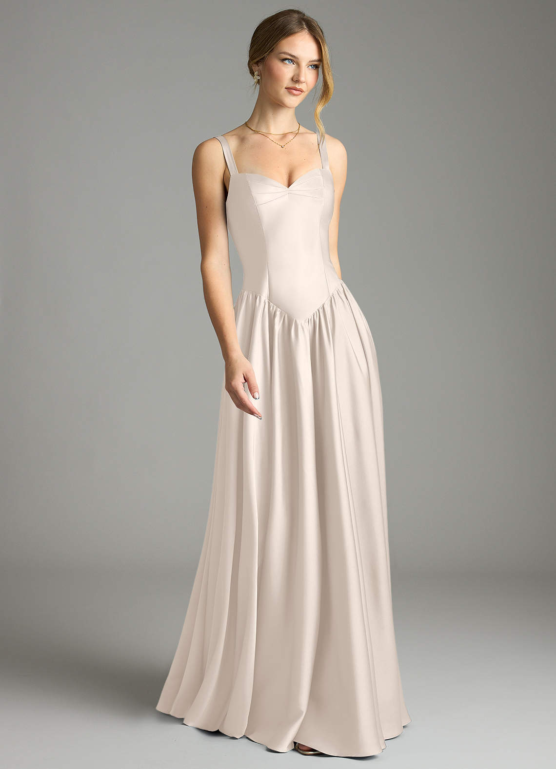 Evadina A-Line Sweetheart Stretch Satin Bridesmaid Dress in White Alabaster
