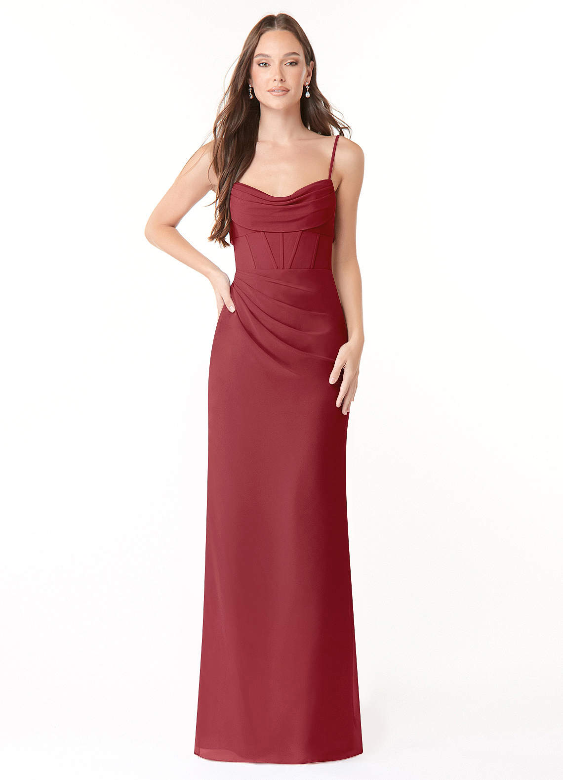Mai Sheath Cowl-Neck Chiffon Bridesmaid Dress in Pomegranate