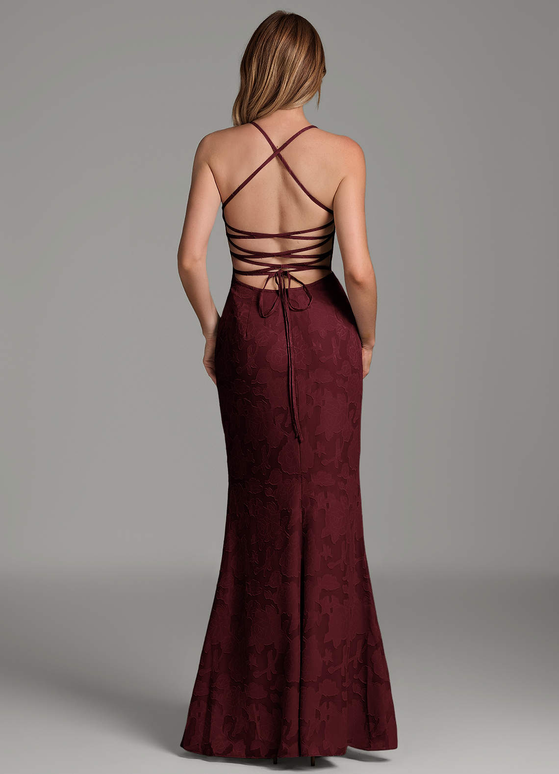 Dara Mermaid Sweetheart Floral Burnout Bridesmaid Dress in Cabernet