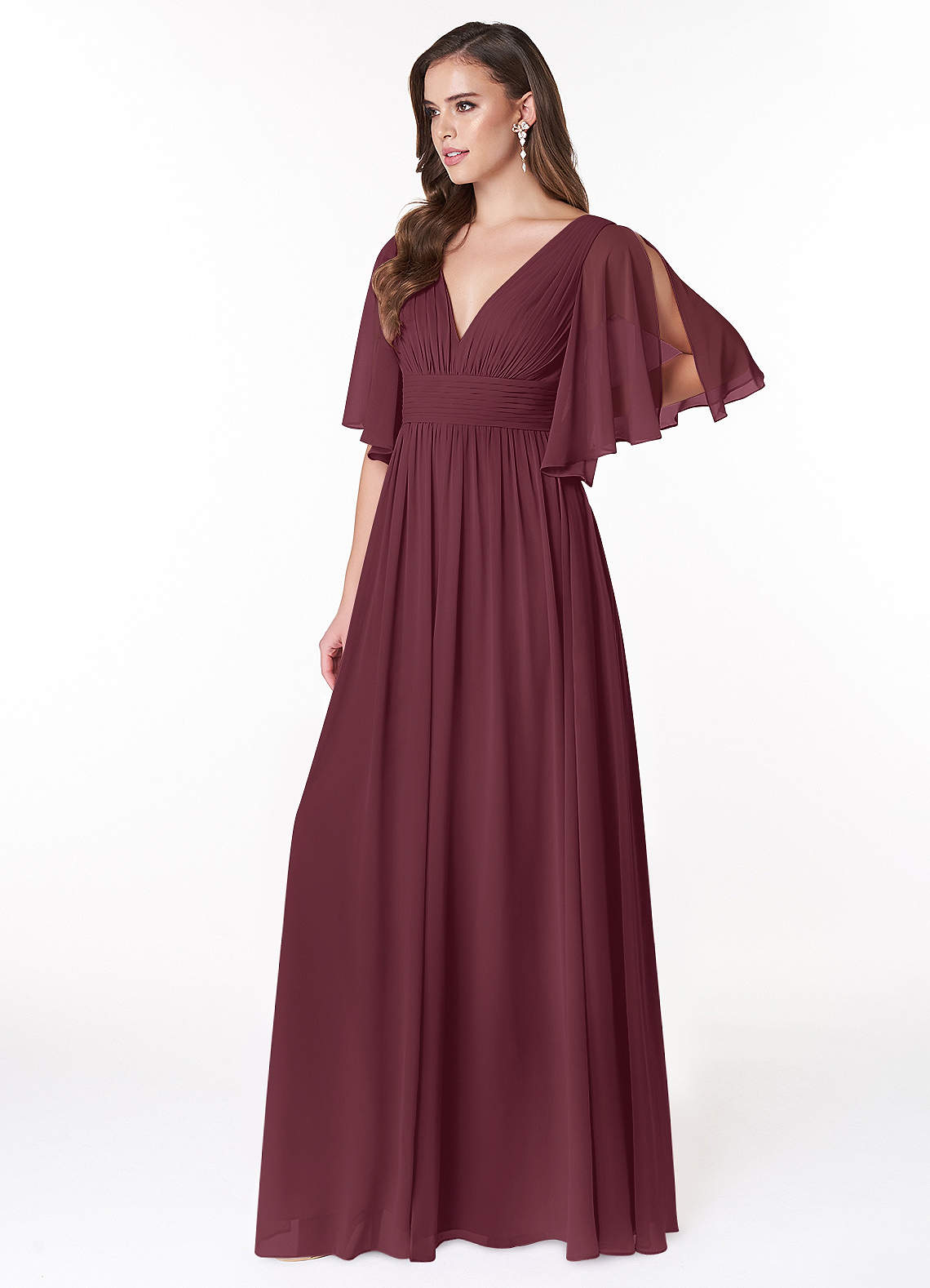 Temeka A-Line V-Neck Chiffon Bridesmaid Dress in Cabernet