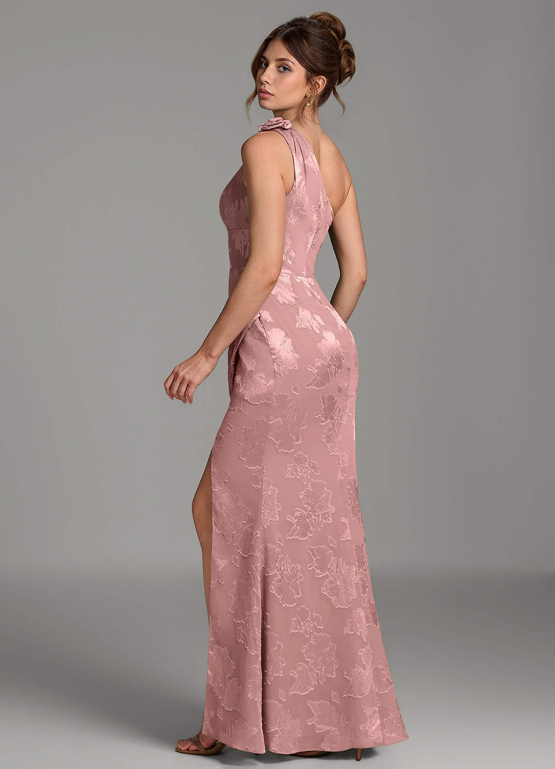 Yanie Mermaid One-Shoulder Jacquard Bridesmaid Dress in dusty rose
