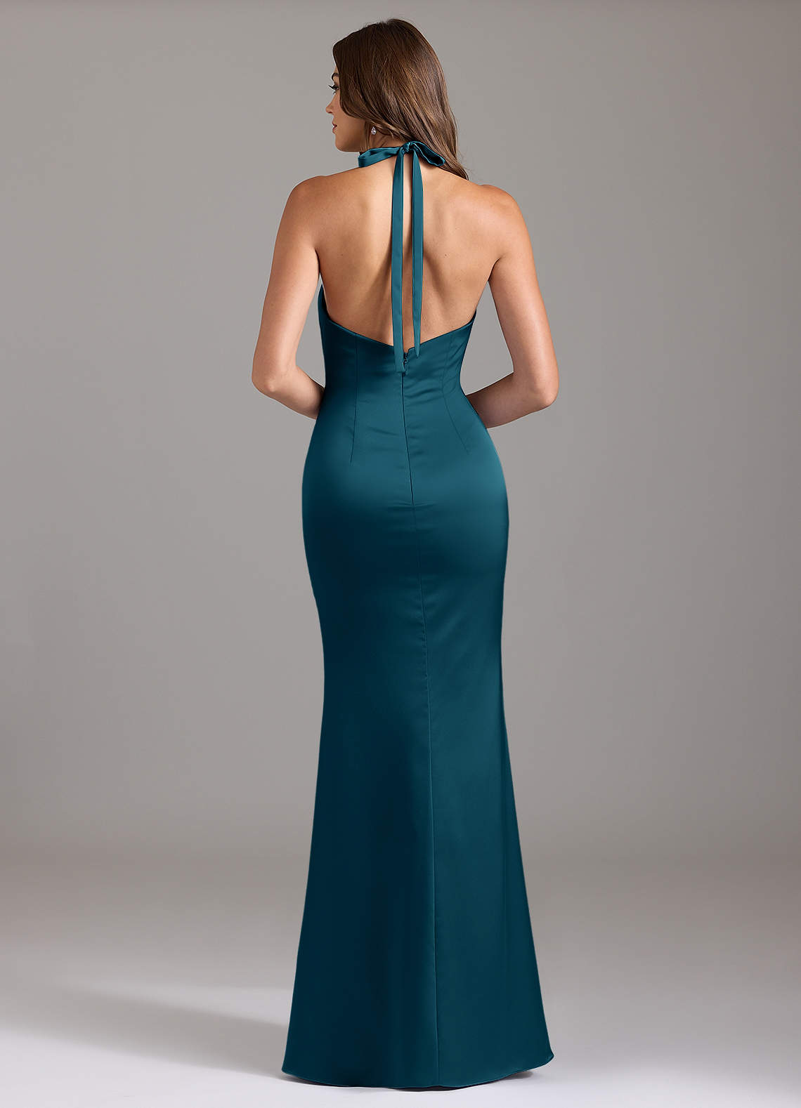 Valerie Mermaid V-Neck Stretch Satin Bridesmaid Dress in Ink Blue