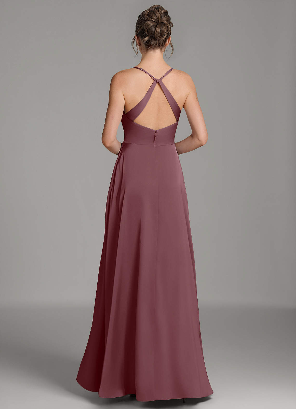 Frankie A-Line Scoop-Neck Stretch Satin Bridesmaid Dress in Sangria