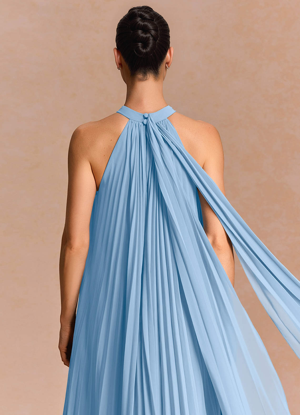 Lucette A-Line Halter Chiffon Evening Dress in Haze blue