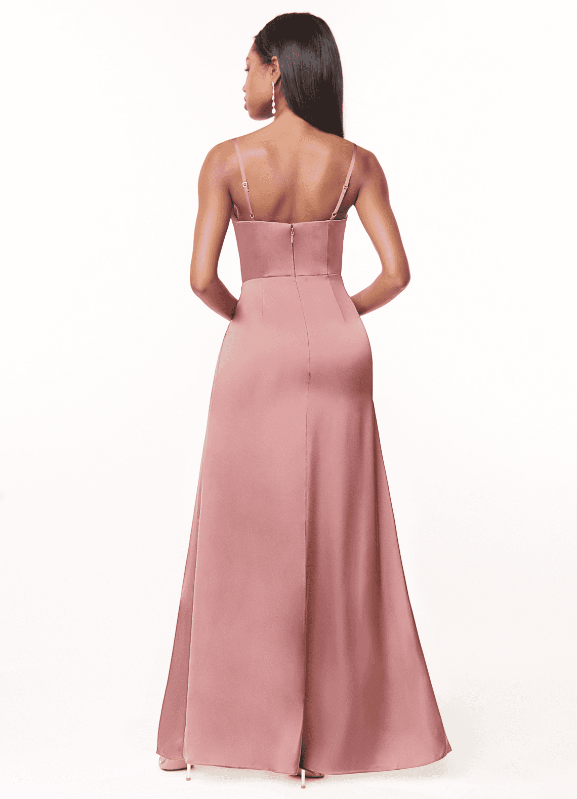 Maci A-Line V-Neck Stretch Satin Bridesmaid Dress in dusty rose