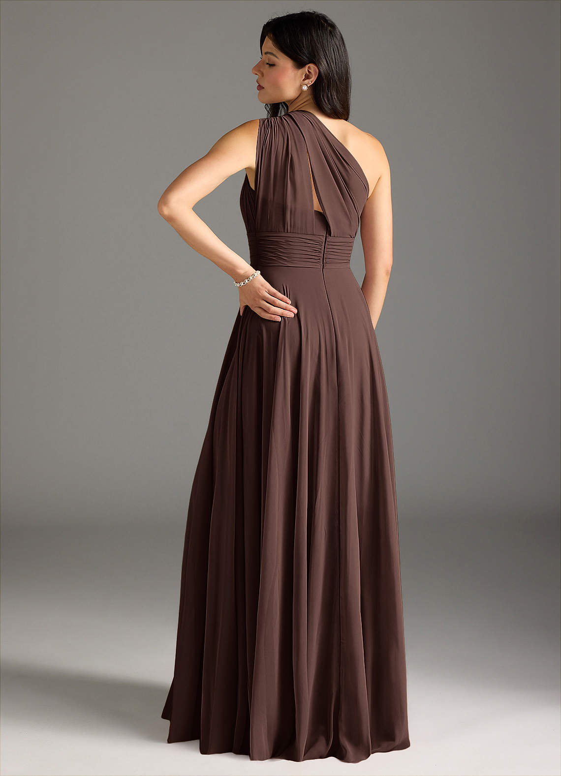 Charlize A-Line One-Shoulder Chiffon Bridesmaid Dress in Ganache