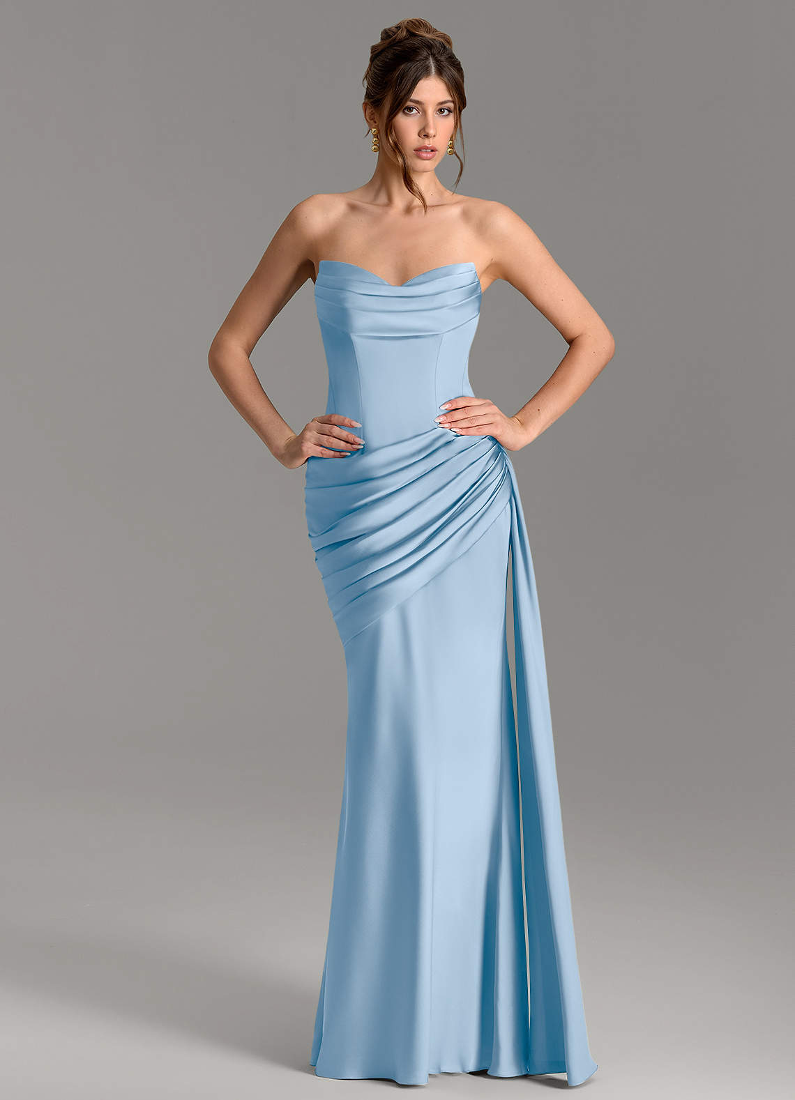 Zorah Mermaid Sweetheart Stretch Satin Bridesmaid Dress in Powder Blue