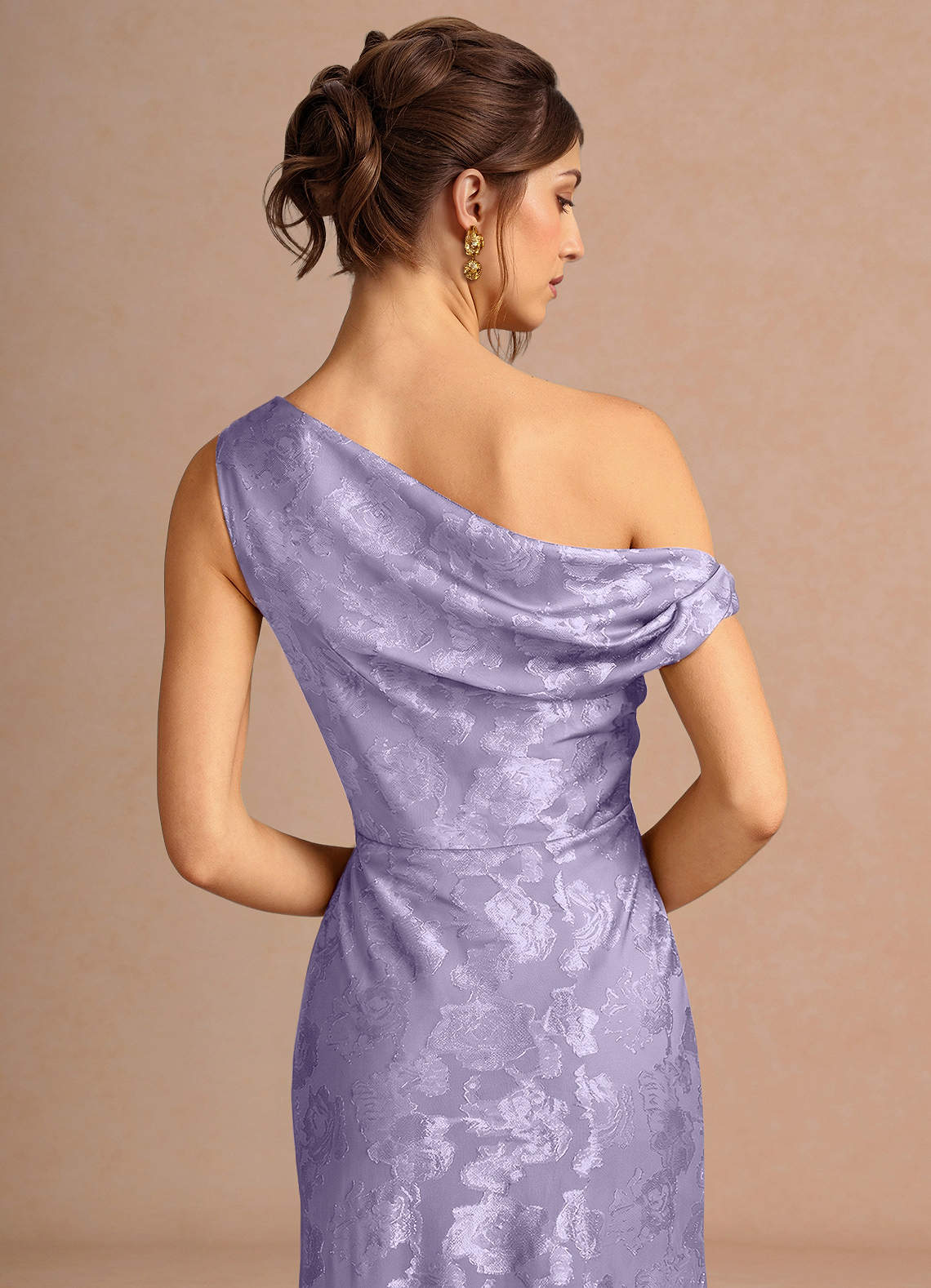 Kismet Mermaid One-Shoulder Fil Coupé Wedding Guest Dress in Lilac