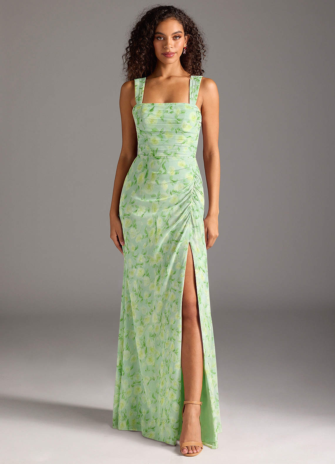 Jesaphine Sheath Square-Neck Chiffon Bridesmaid Dress in Sage Dreamy Floral