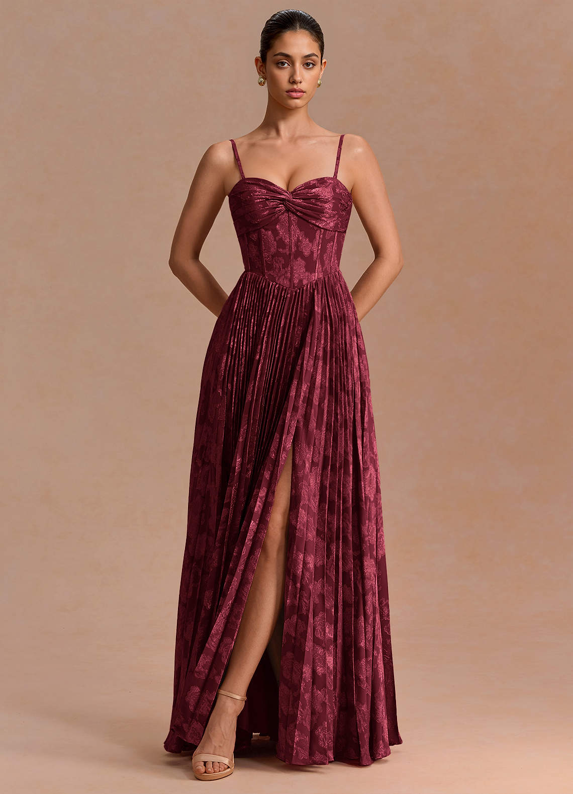 Delfina A-Line Twisted-Bust Fil Coupé Evening Dress in Lilac
