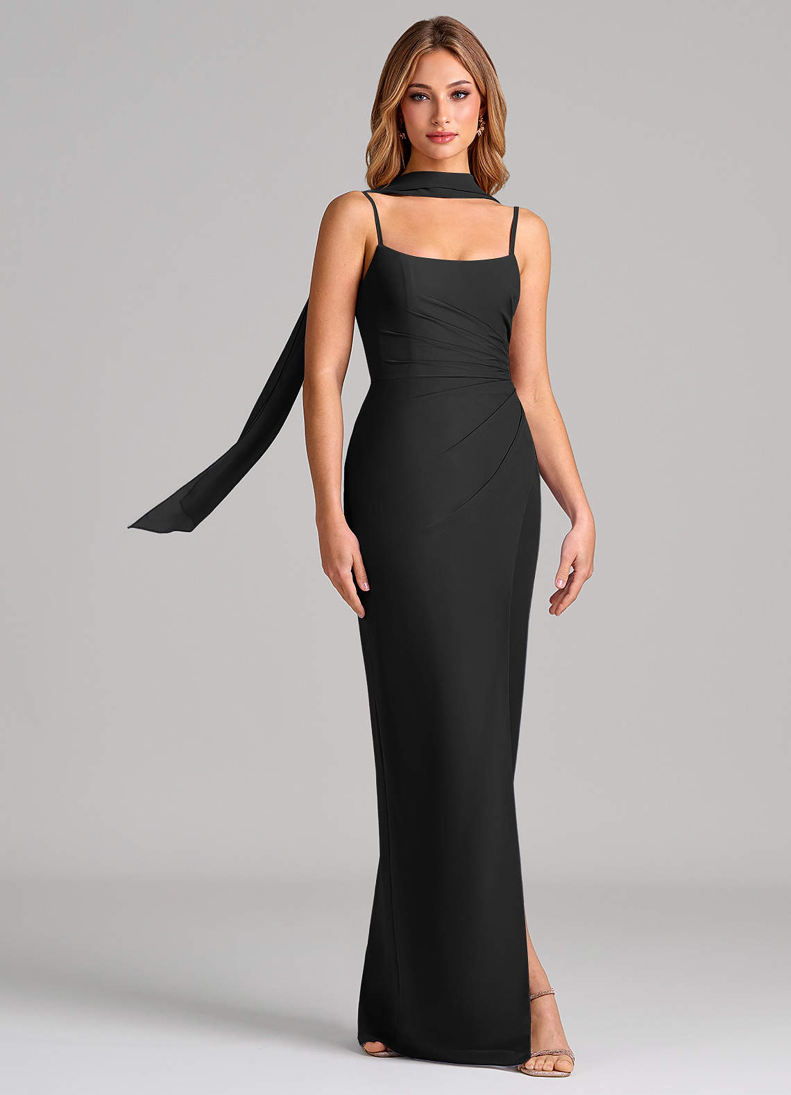Calandra Sheath Scoop-Neck Chiffon Bridesmaid Dress in black