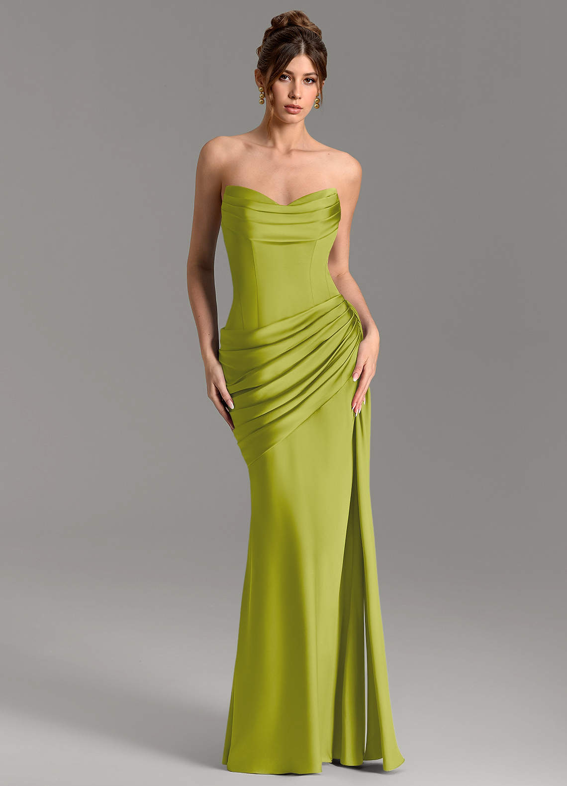 Zorah Mermaid Sweetheart Stretch Satin Bridesmaid Dress in Lemongrass