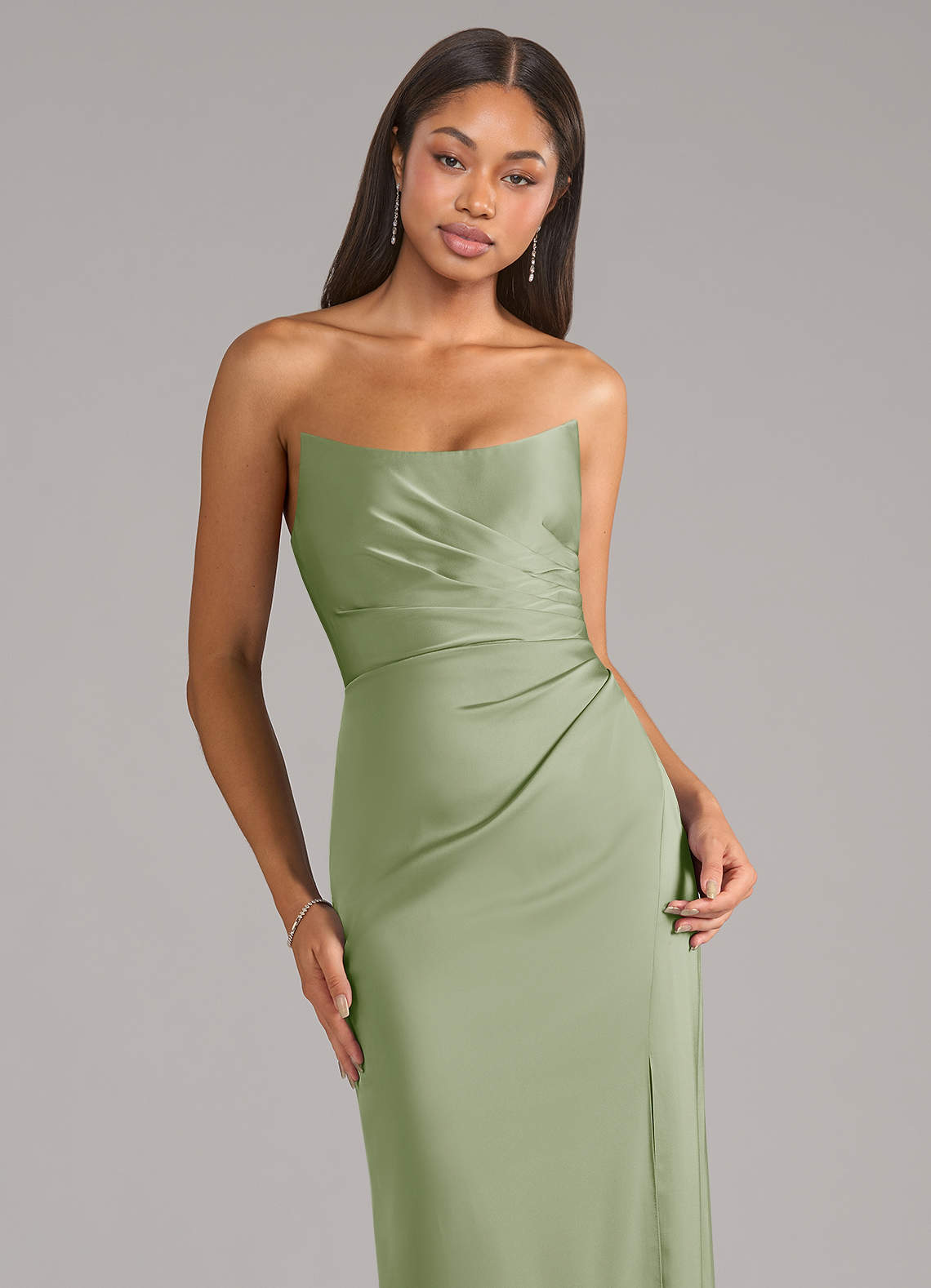 Marla Sheath Strapless Stretch Satin Bridesmaid Dress in Dusty Sage