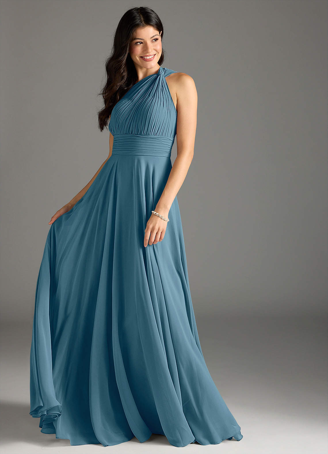 Charlize A-Line One-Shoulder Chiffon Bridesmaid Dress in Bermuda