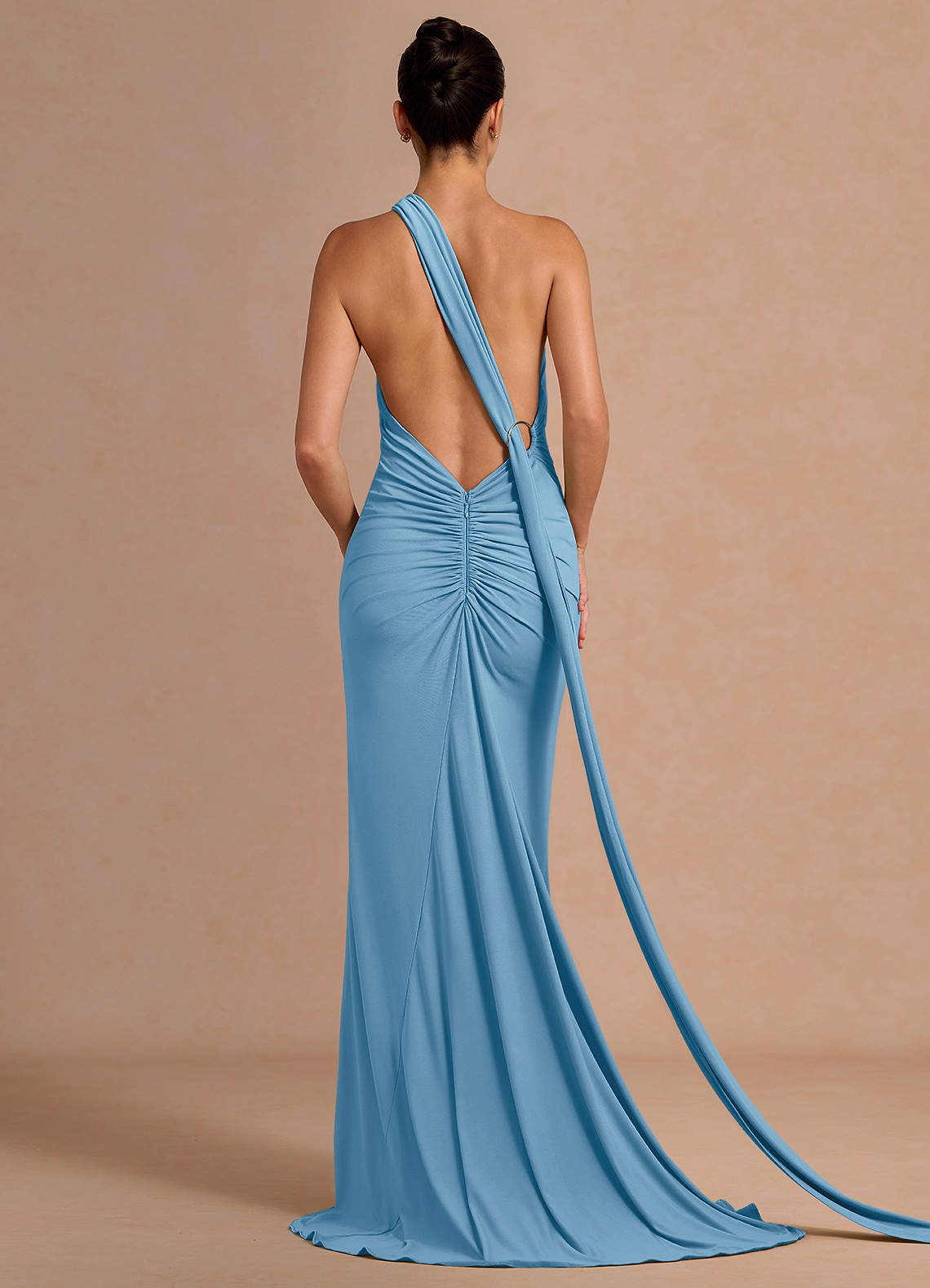 Miliani Sheath Neck-Tie Stretch Knit Evening Dress in Orange
