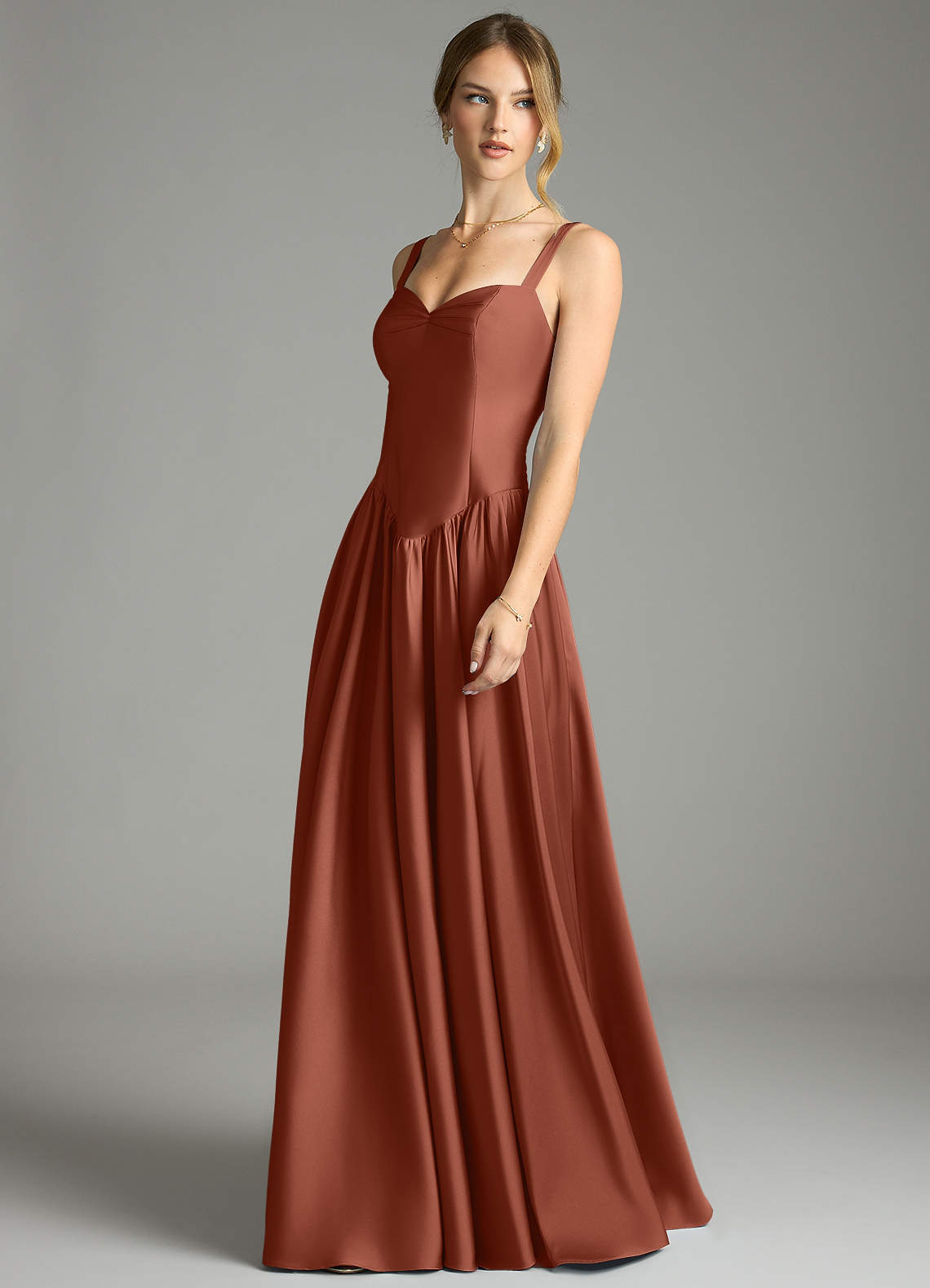 Evadina A-Line Sweetheart Stretch Satin Bridesmaid Dress in Auburn