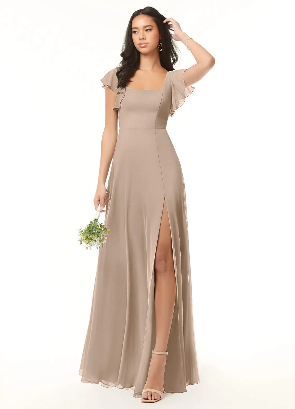 Bondi A-Line Square-Neck Chiffon Bridesmaid Dress in Taupe
