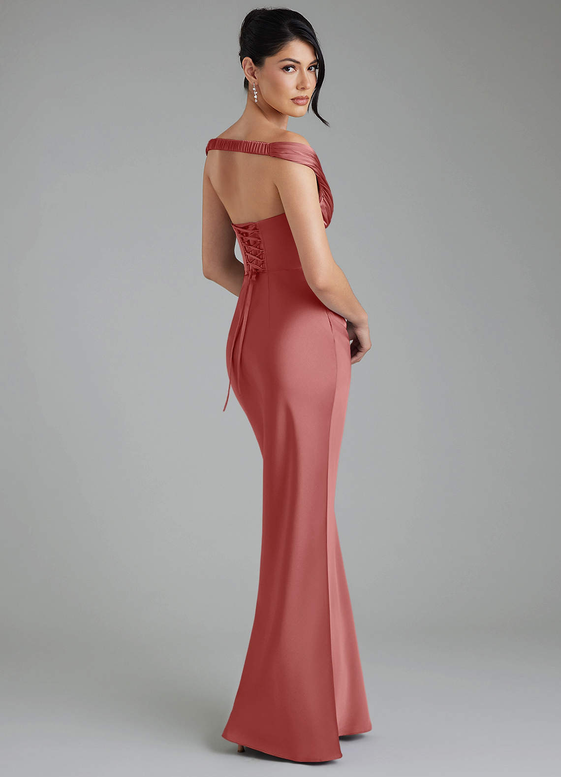 Stella Sheath V-Neck Stretch Satin Bridesmaid Dress in Antique Rose