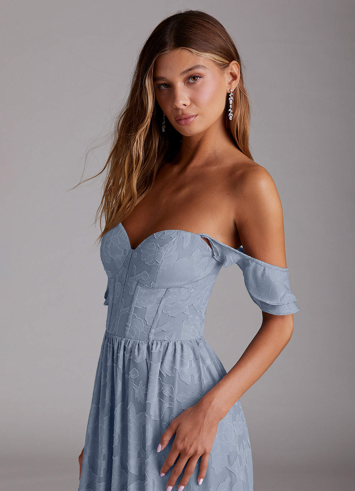 Denisse A-Line Sweetheart Floral Burnout Wedding Guest Dress in Powder Blue
