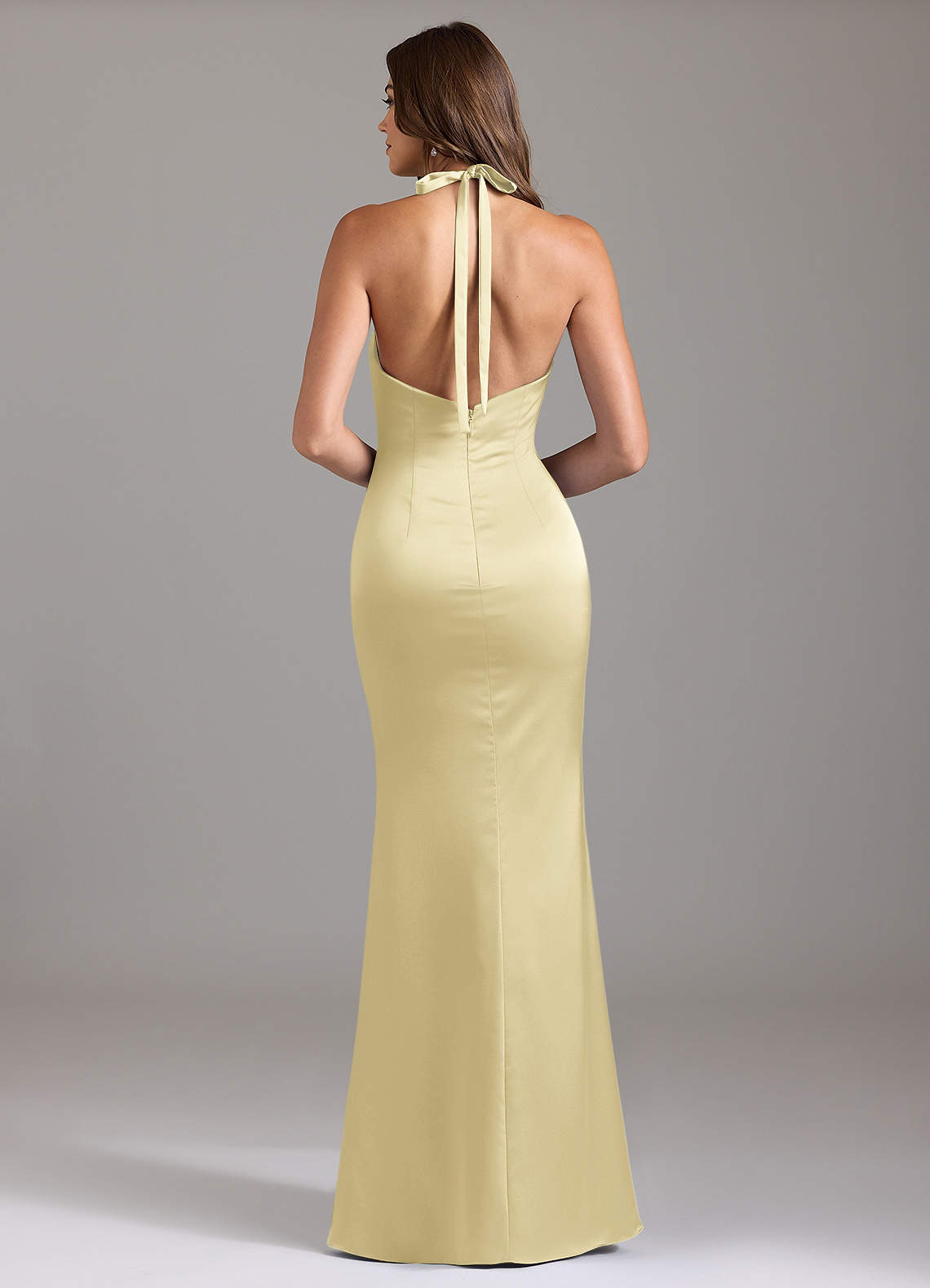 Valerie Mermaid V-Neck Stretch Satin Bridesmaid Dress in Lemon Sorbet