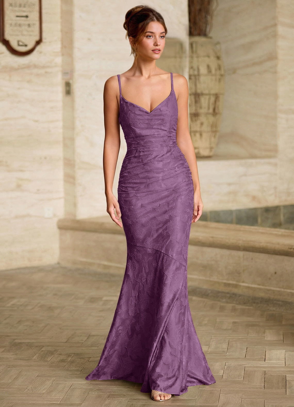 Leahenmo Mermaid Cowl-Neck Floral Burnout Prom Dress in Wisteria - photo 3