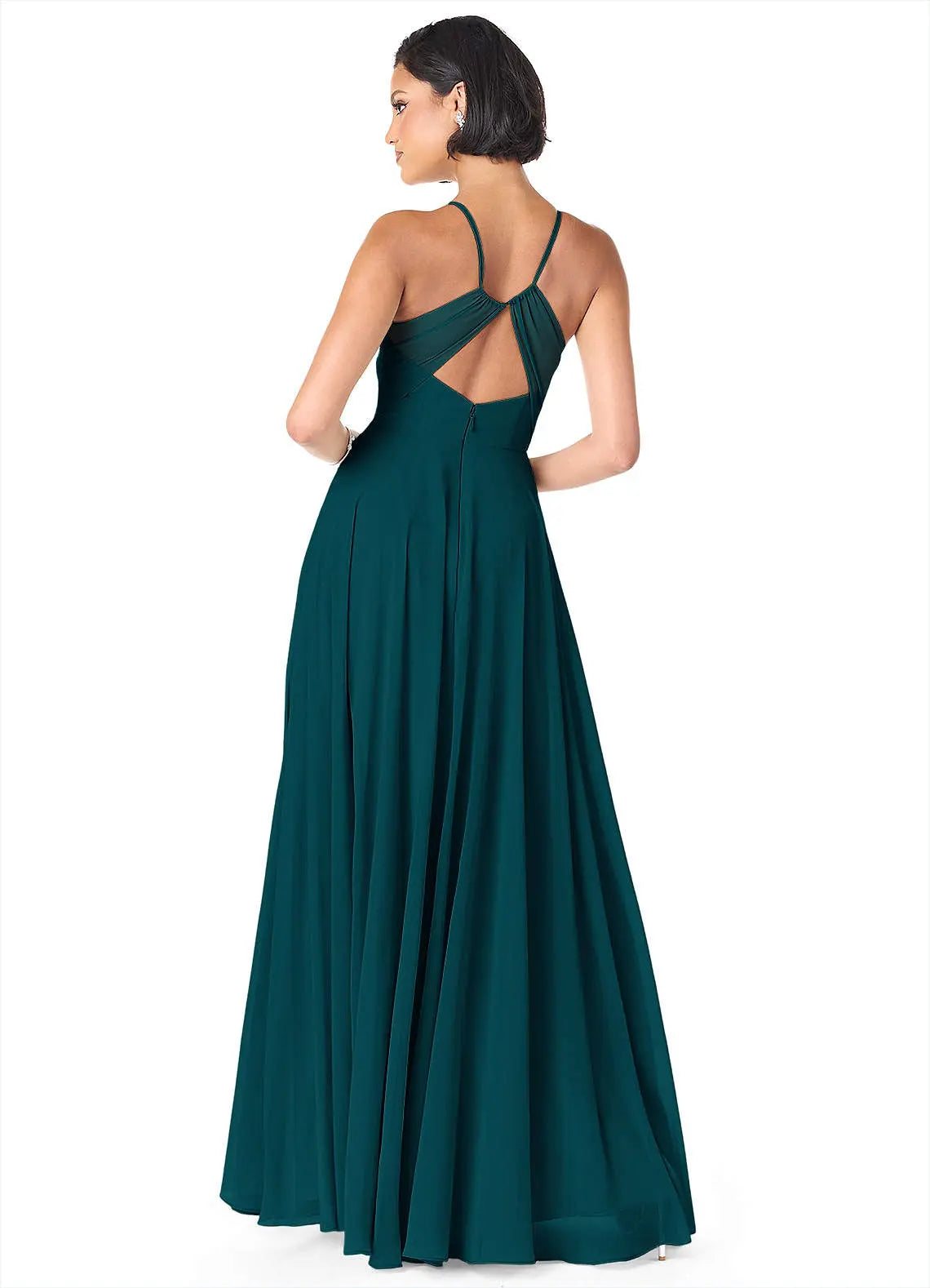 Avelina A-Line V-Neck Chiffon Bridesmaid Dress in Pine