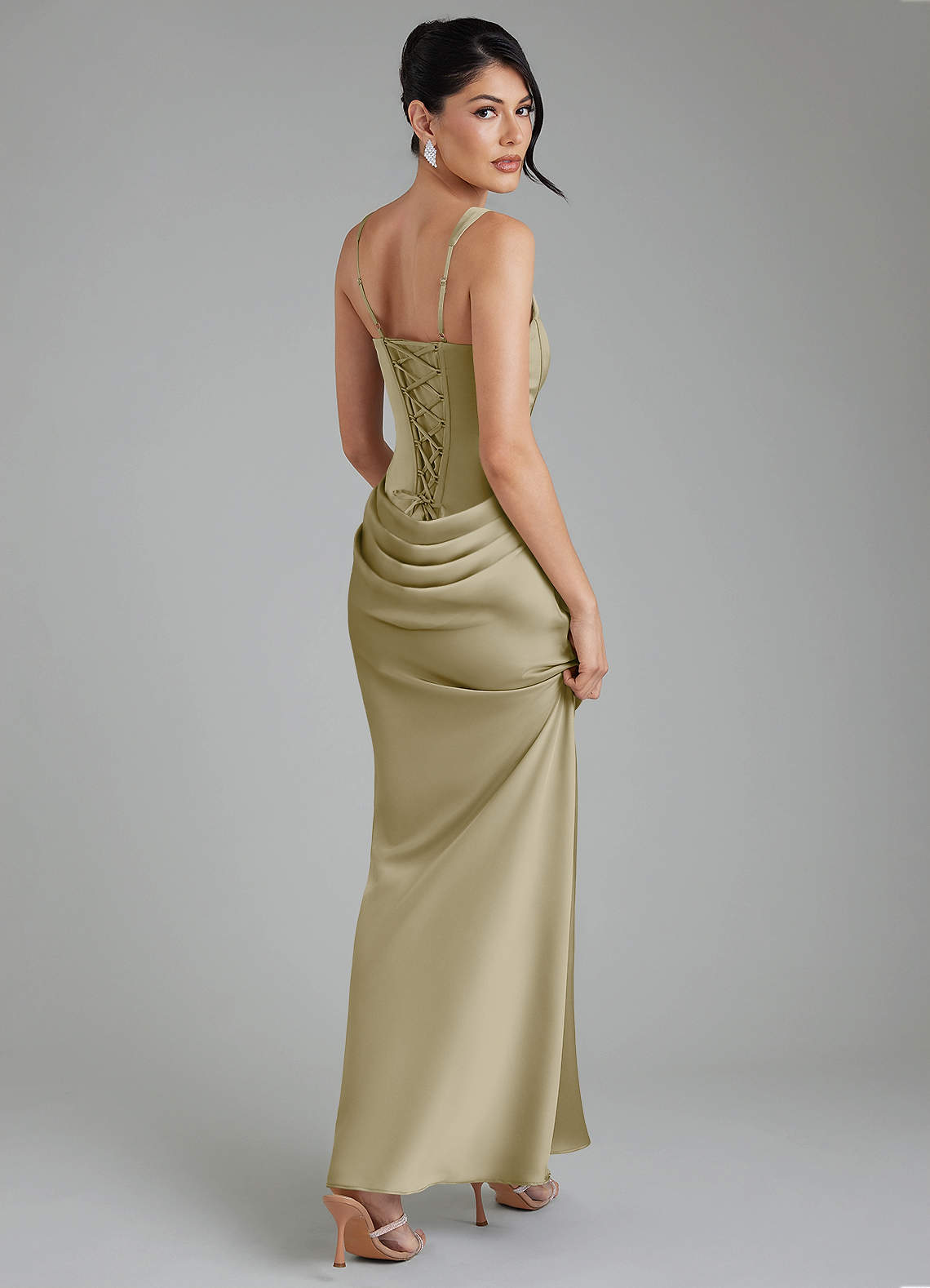 Etta Mermaid Square-Neck Stretch Satin Bridesmaid Dress in Moss Green