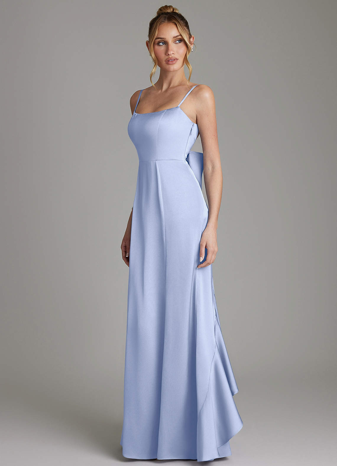 Zherra Mermaid Scoop-Neck Stretch Satin Bridesmaid Dress in Ice