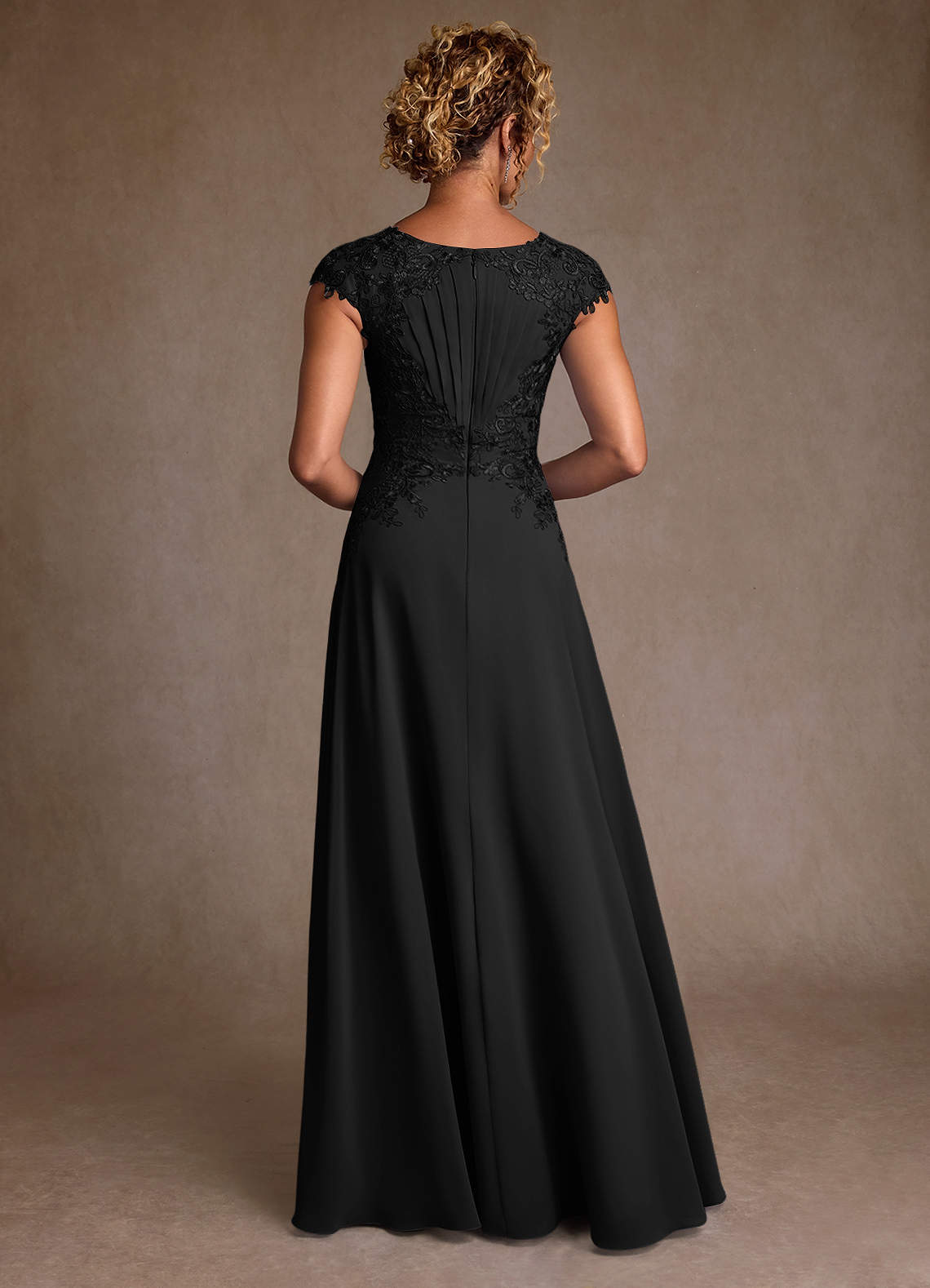Christi A-Line Scoop-Neck Chiffon and Lace Mother of the Bride Dress in black