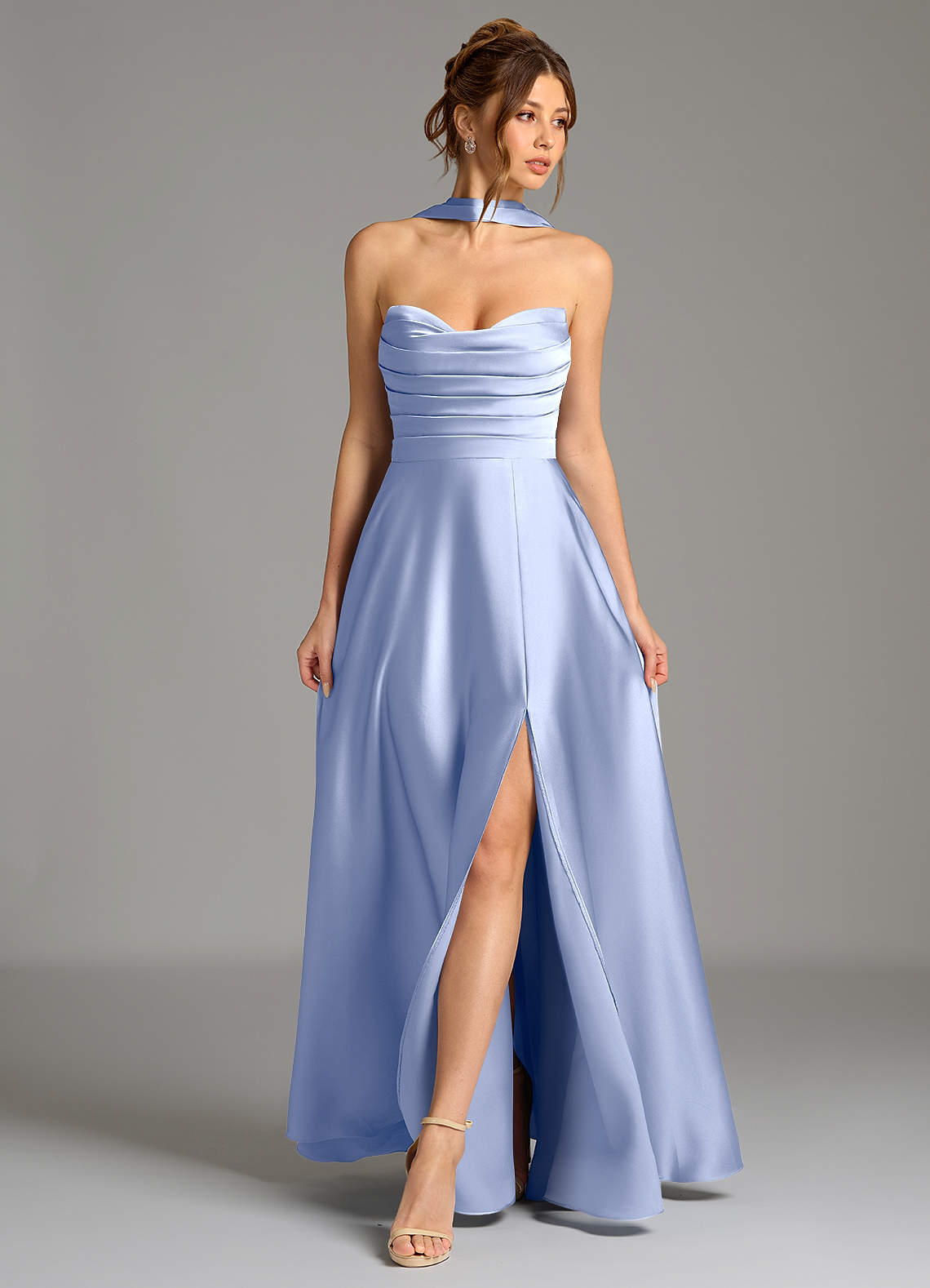 Ayla A-Line Sweetheart Stretch Satin Bridesmaid Dress in Ice