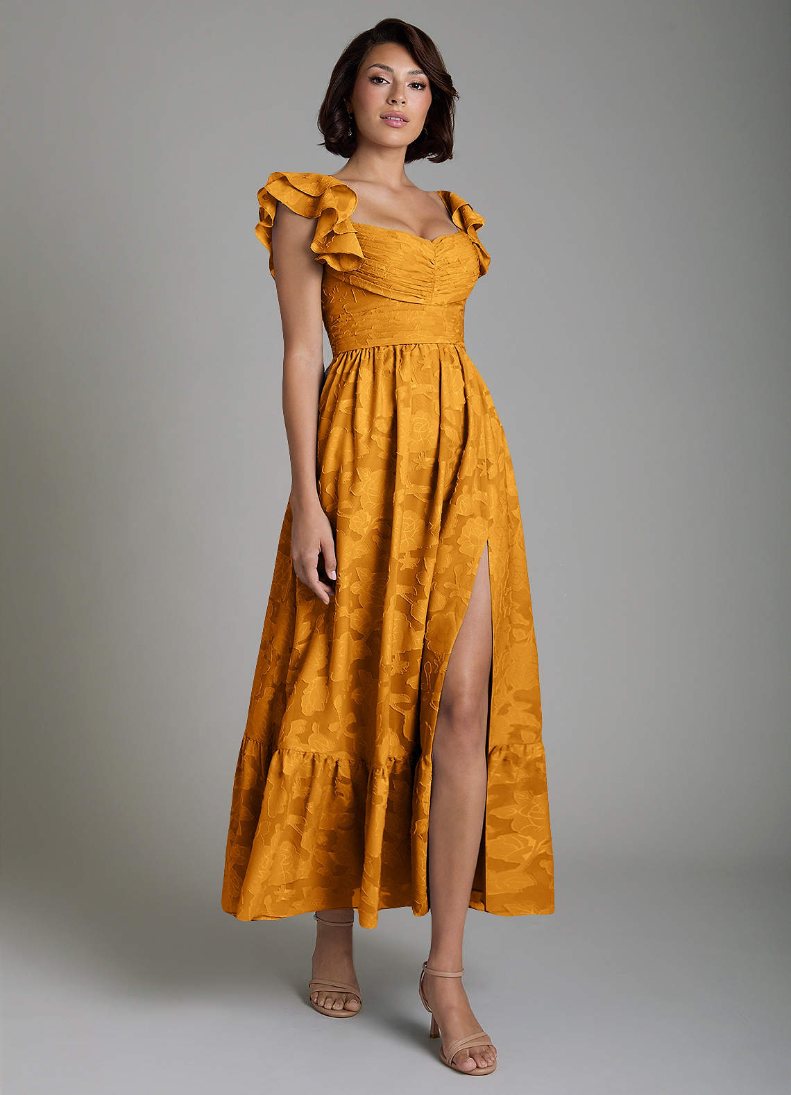 Anaya A-Line V-Neck Floral Burnout Bridesmaid Dress in butterscotch