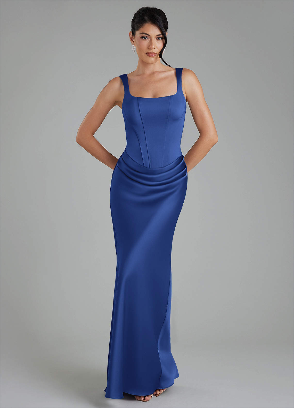 Etta Mermaid Square-Neck Stretch Satin Bridesmaid Dress in Royal Blue