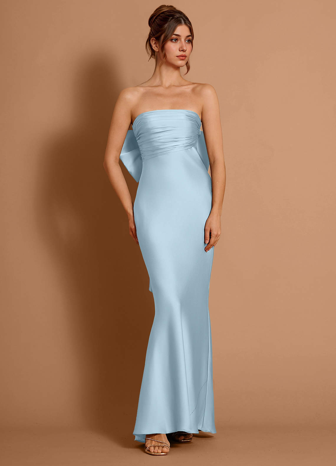 Aveline Mermaid Strapless Stretch Satin Evening Dress in Sky Blue
